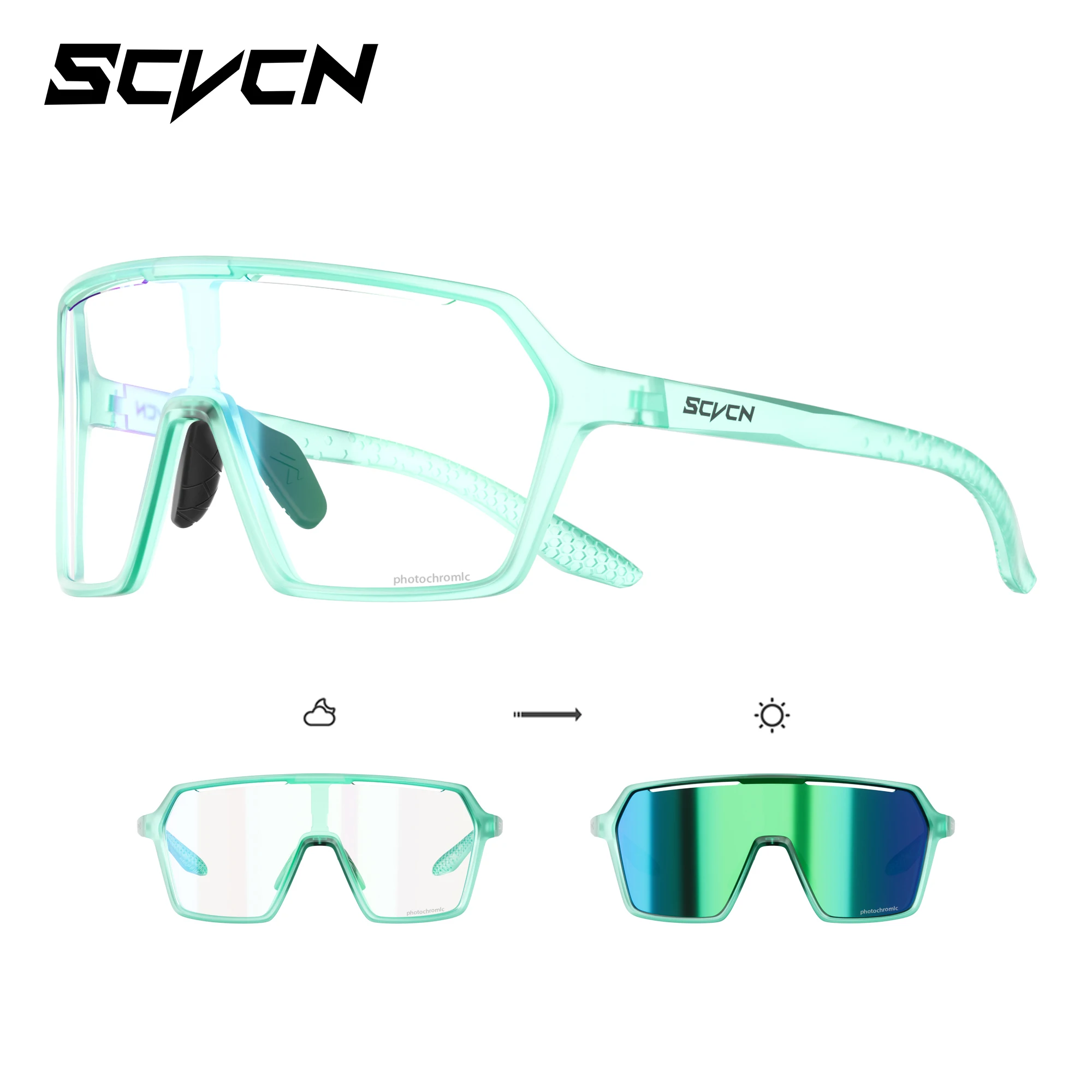 SCVCN Photochrome Sonnenbrille für Herren, Fahrradbrille UV400n, Damen-Fahrbrille, MTB-Rennrad-Sportbrille, Laufbrille