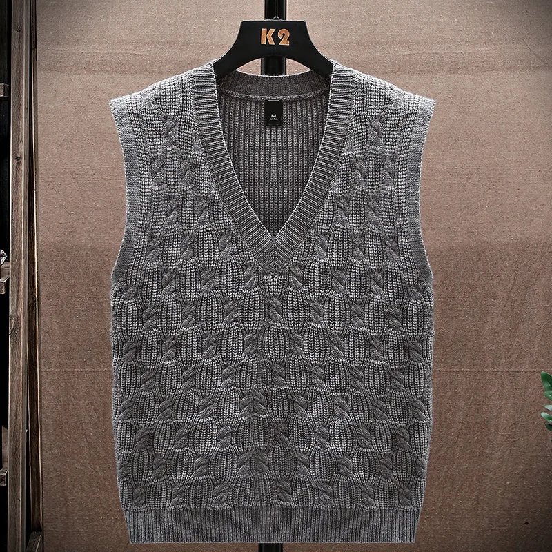 Men's V - Neck Cable Knit Vest | K2 Hanger | Preppy Casual Style | Intricate Pattern | Daily Campus & Leisure Outfits Trend