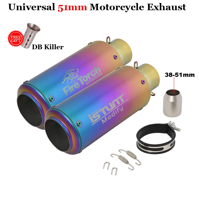 

Universal 51mm Motorcycle Exhaust System For Z750 Mt07 Mt09 NC700 R1 Race Escape Project Motocross Muffler Moto With DB Killer