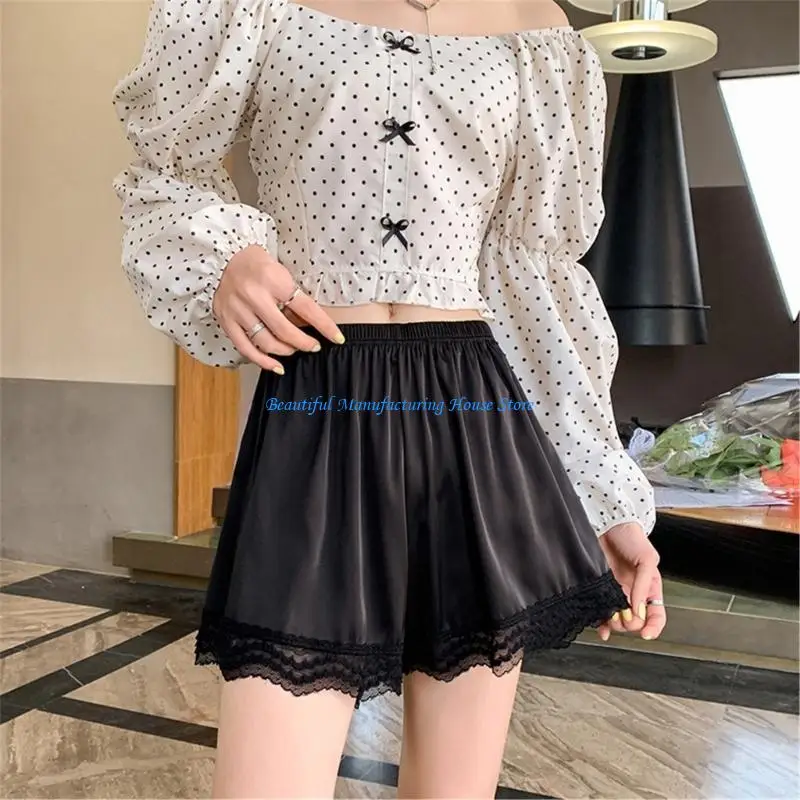 

E56A Safety Undergarments for Skirt and Dress Lace Trim Half Slip Shorts Underpants