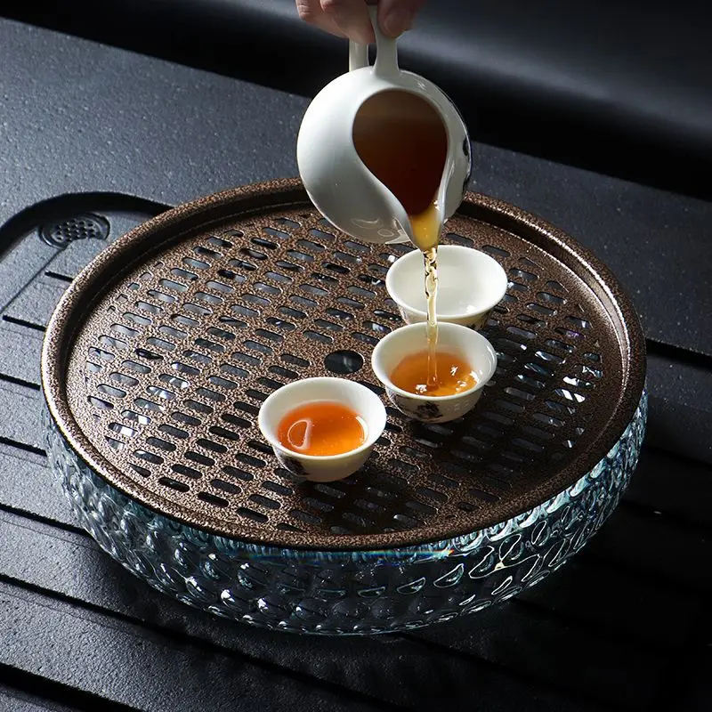 

Creative Retro Tea Trays, Household Kungfu Tea Sets, Office Simplicity Small Drain Tray, Round Water Storage Type, Dry Bubble Ta