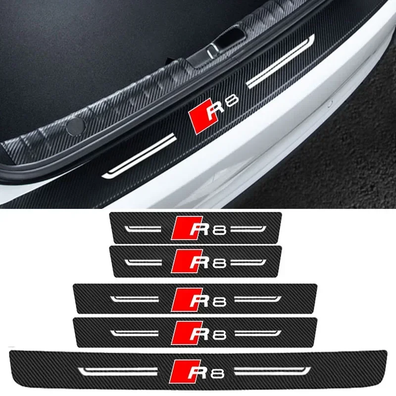 Car Door Sill Protector Stickers Leather Threshold Strips for Audi R8 Logo Trunk Door Pedal Tape Bumper Guard Protective Trim