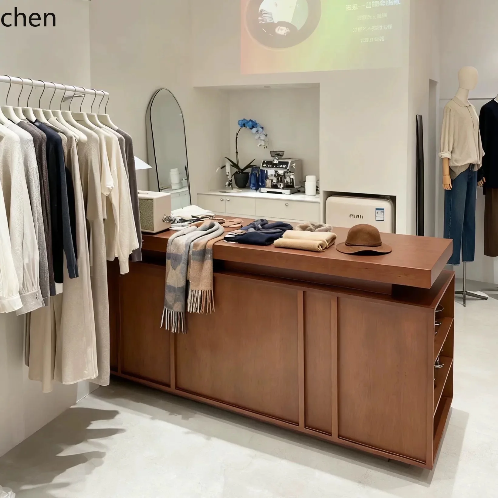 HTSimple Mature Style Cash Register Counter Commercial Storage Display Integrated Cabinet Coffee Shop Clothing Store Bar Counter