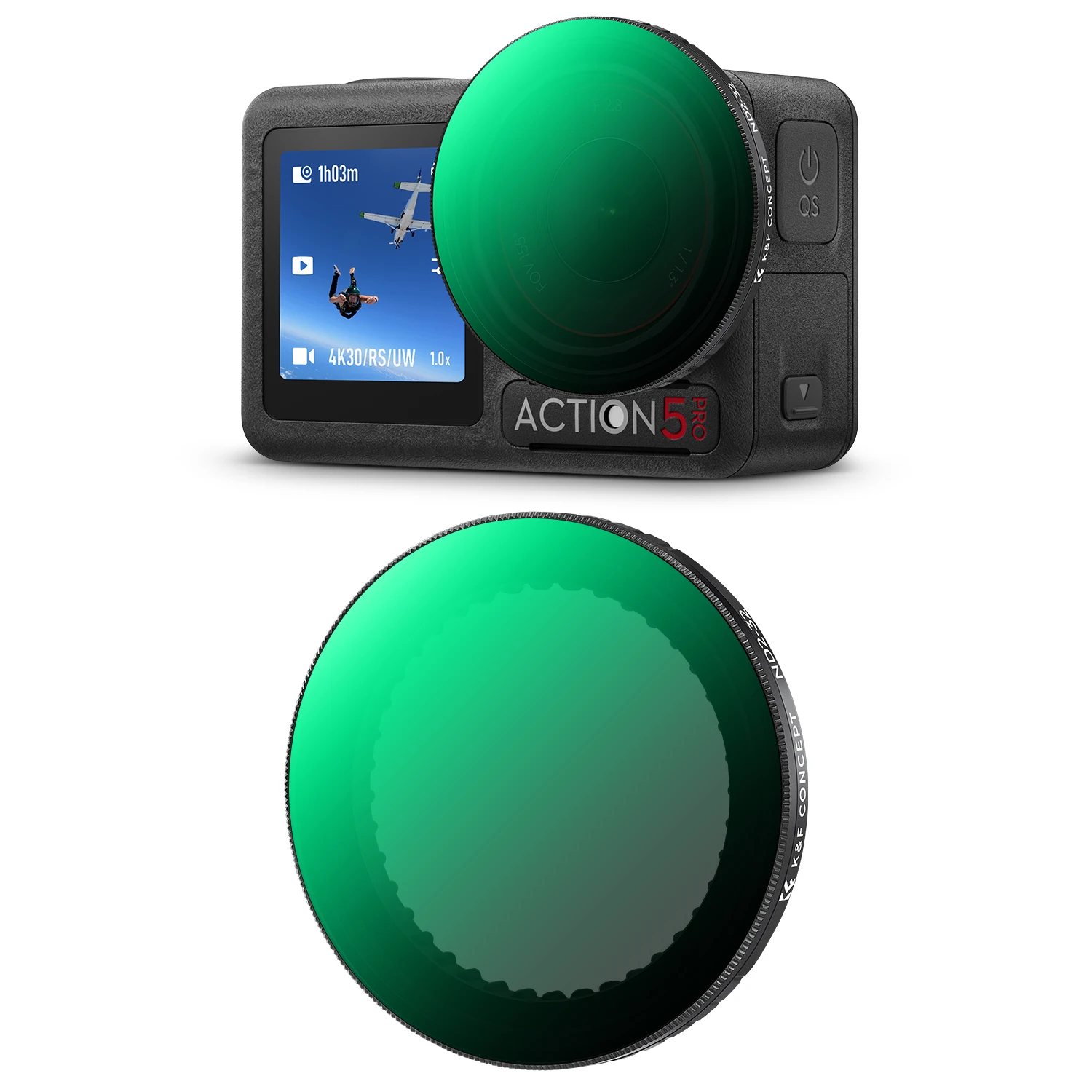 K&F CONCEPT Variable ND2-32 Filter for DJI Osmo Action 5 Pro/4/3 Snap-on Design No Need to Remove Original Filter Easy to Use