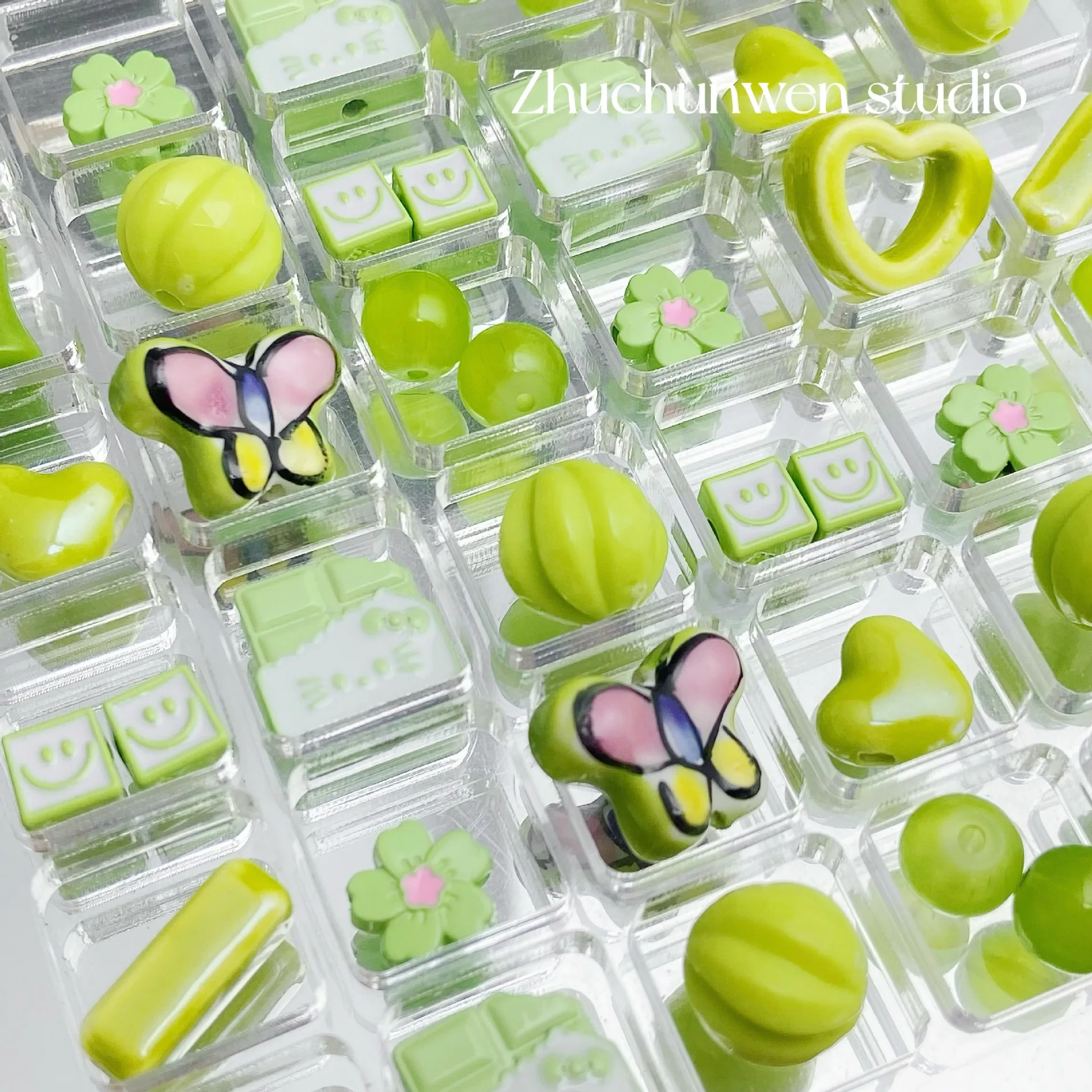 10 قطعة من الخرز الأصفر والأخضر، خرز فضفاض من سبائك الأكريليك، مادة مطرزة يدوية الصنع، سوار، سلسلة هواتف محمولة Acce #5