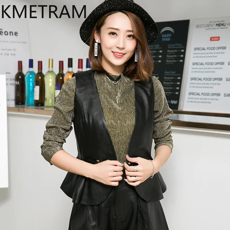 KMETRAM Natural Leather Vest Women 2024 Sheepskin Autumn Winter Clothes New Fashion Tanks Short Versatile Tops Ropa De Mujer