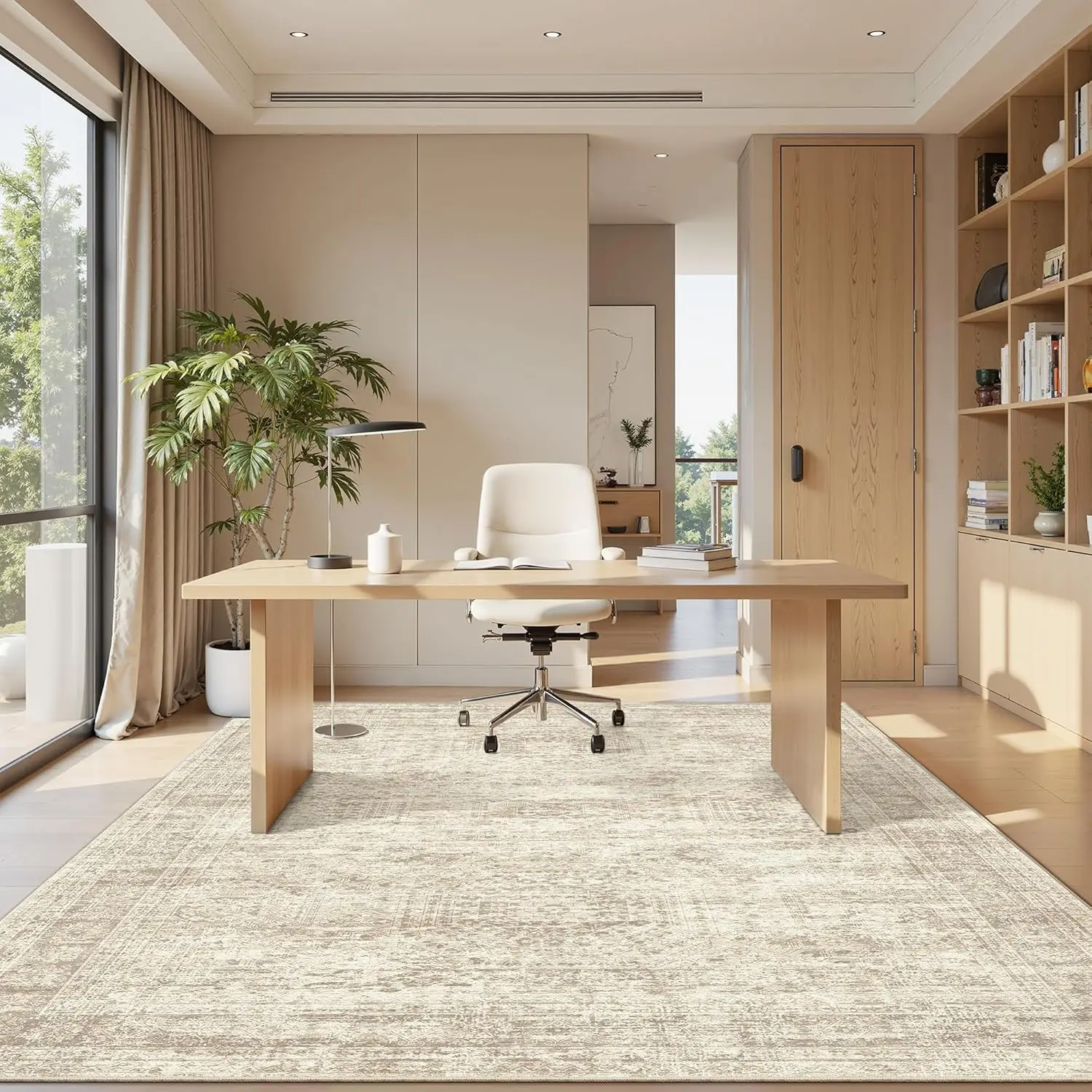 Washable 6x9 Area Rug for Living Spaces - Modern Beige Indoor Rugs with Non-Slip Feature for Bedrooms and Dining Areas 4