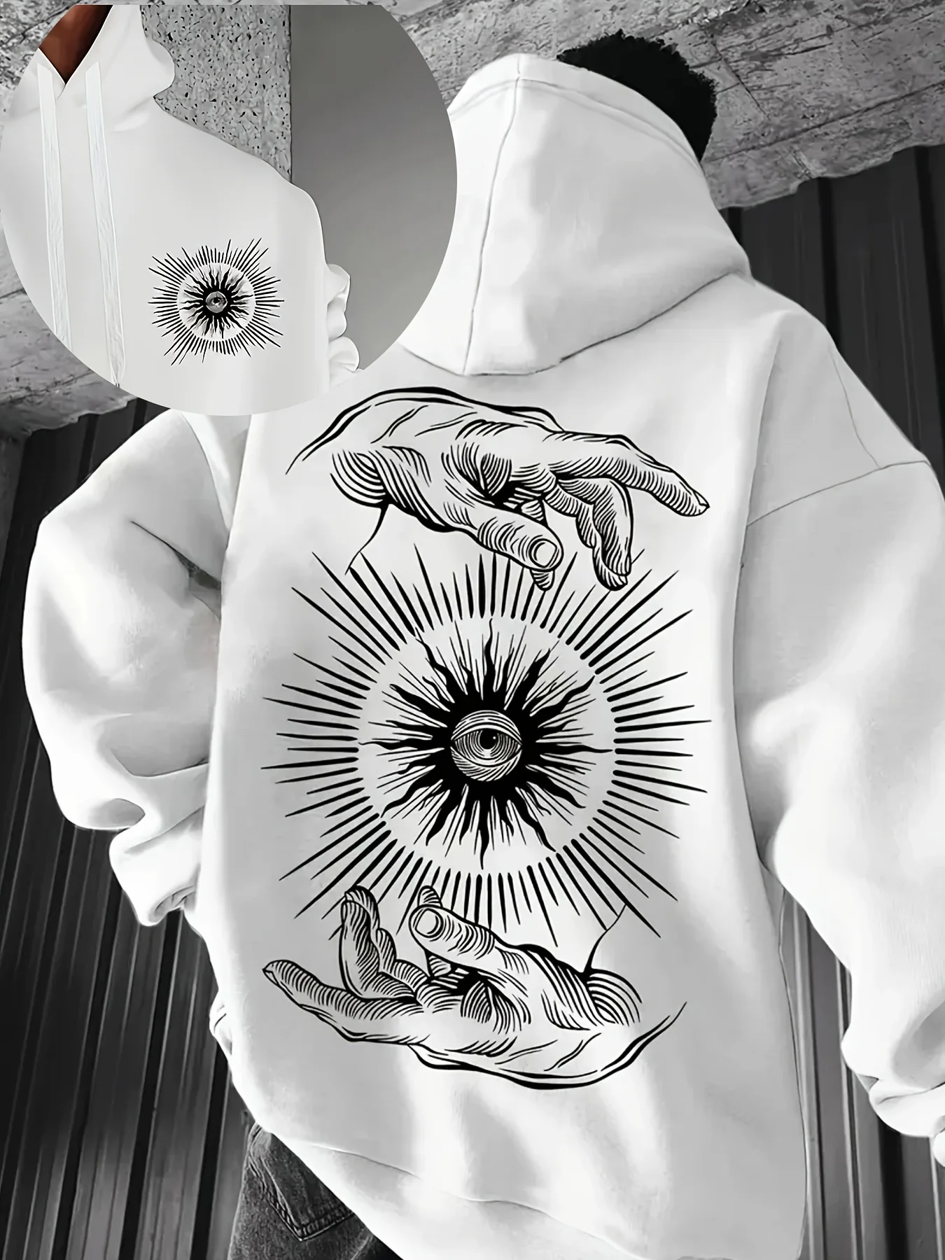 Men's Mystic Hand & Eye Hoodie Hip Hop Sports Streetwear All-Seeing Print Casual Loose Pullover Sweatshirt Tops