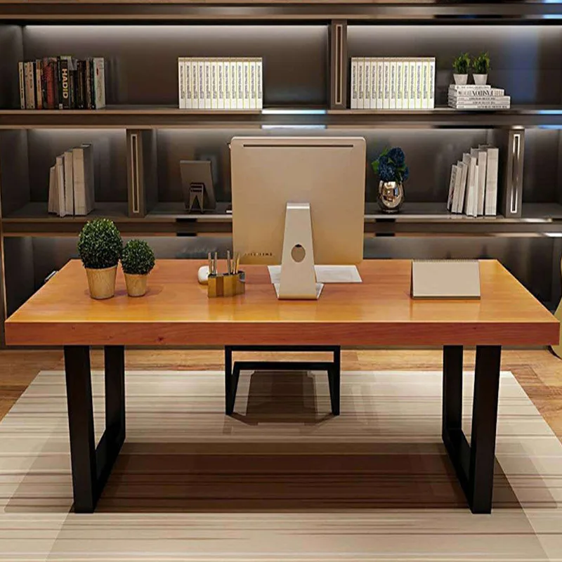 Nordic household solid wood wrought iron desk, household small apartment single-person writing
