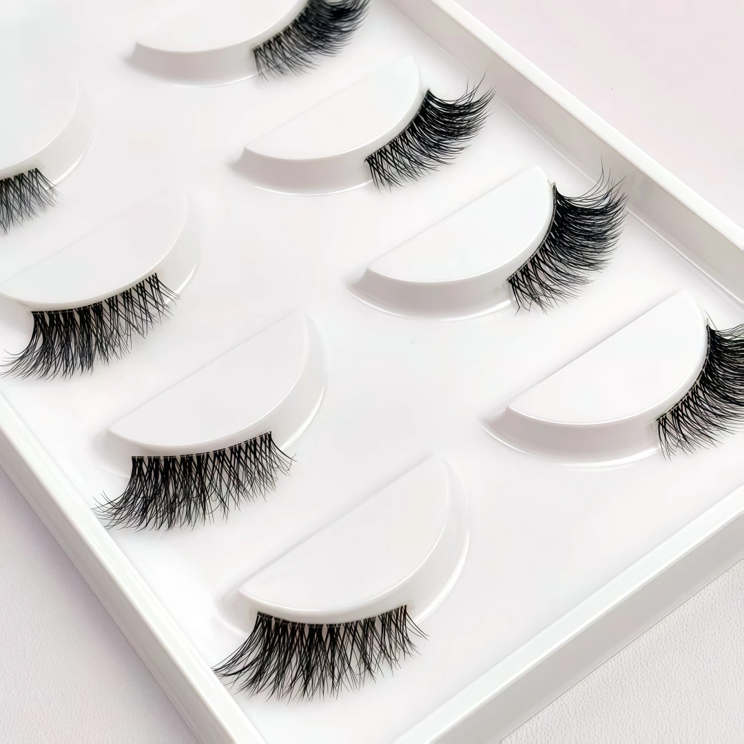 Half-Lash Dense Curly False Eyelashes with Extended Outer Corners, 5 Pairs Pack, Realistic Synthetic Fiber Half-Strip False Eyel