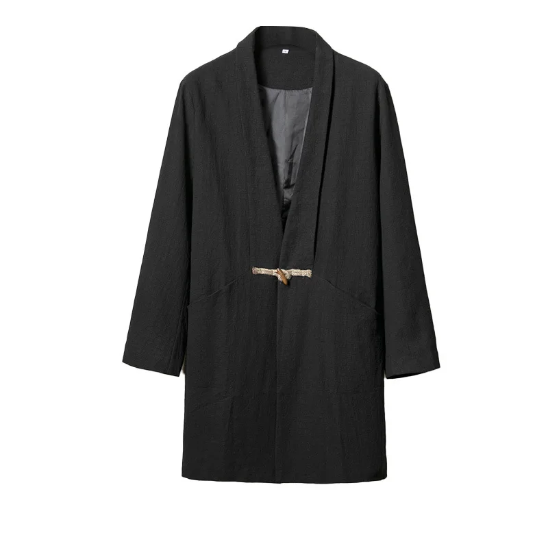 

Autumn and Winter New Chinese Style Men's Jacquard Lapel Zen Trench Coat