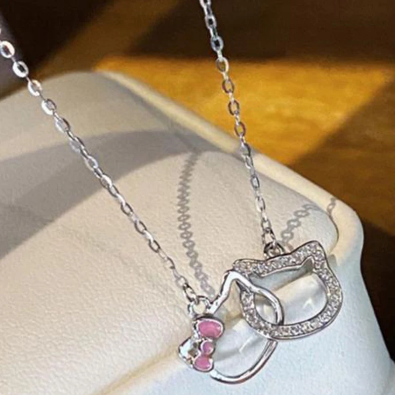 الكرتون الأزياء سانريو كيتي قلادة قلادة للنساء Kawaii مزدوجة حلقة الترقوة سلسلة سحر مجوهرات صديقة الهدايا