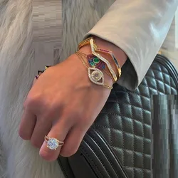 Cz Cuff Bangle Bracelet 2025 New Arrived Gold Color Fashion Jewelry Sparking Bling Bezel Set Wave Band Classic Jewelry