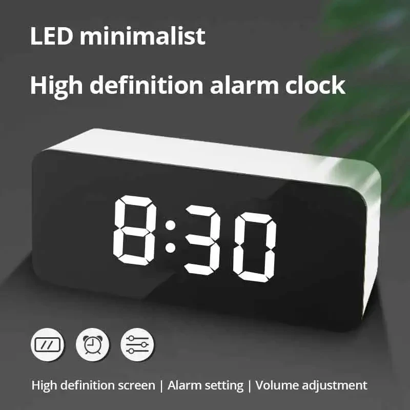 1pc White Led Electronic Minimalist Mini Mirror Table Clock Digital Display Time Night Light Desktop Usb Alarm Clock Home Deco