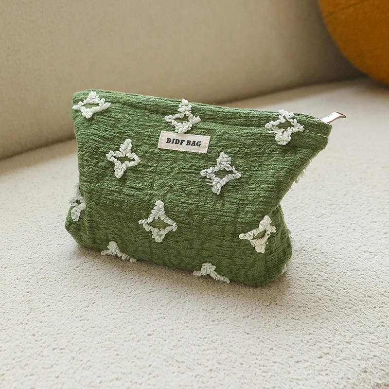 Women's Makeup Bag Green Furry Large Capacity Cosmetic Lipstick Storage Bag Travel Toiletry Bag Convenience Handy Clutch Bag