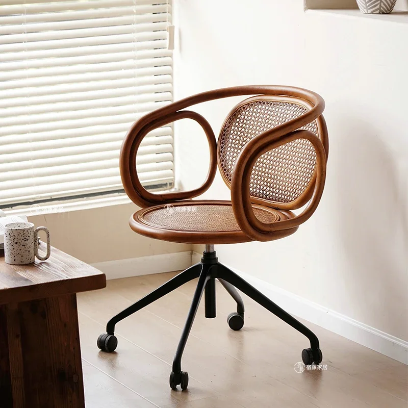 Rattan Office Chair Vintage Computer Bedroom Study Desk Chair Japanese Adjustable Student Swivel Chair Cadeiras Sedie Stühle