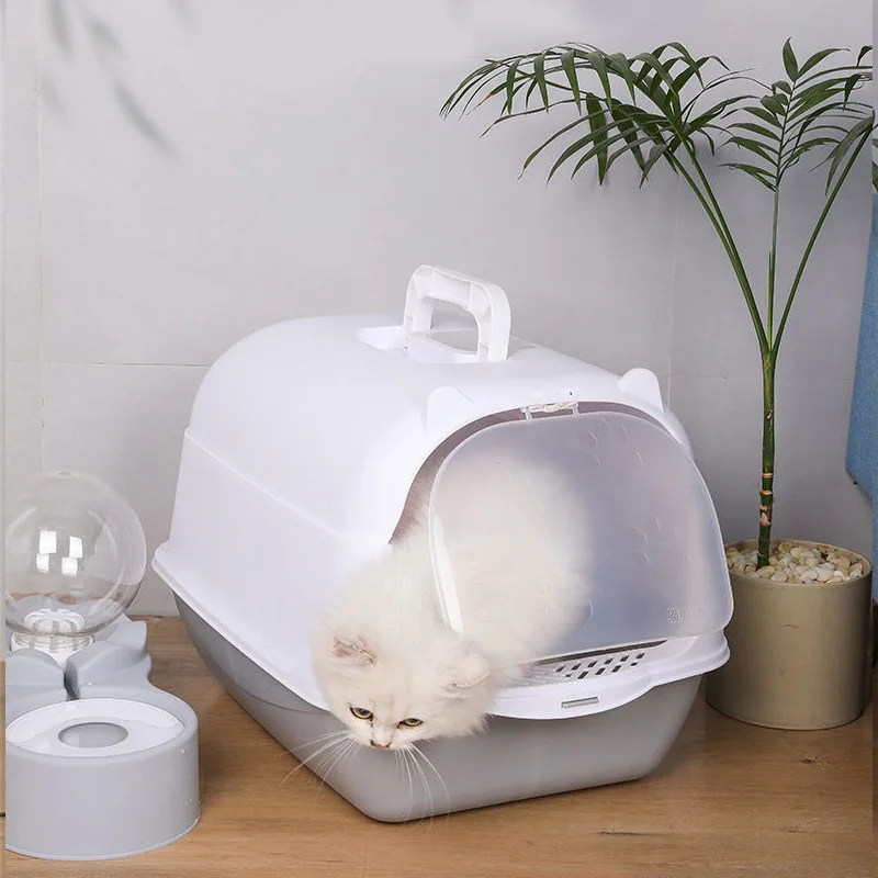 

Cat litter box closed cat litter box pet urinal splash-proof cat tray with spoon to clean kitten house plastic cat urinal