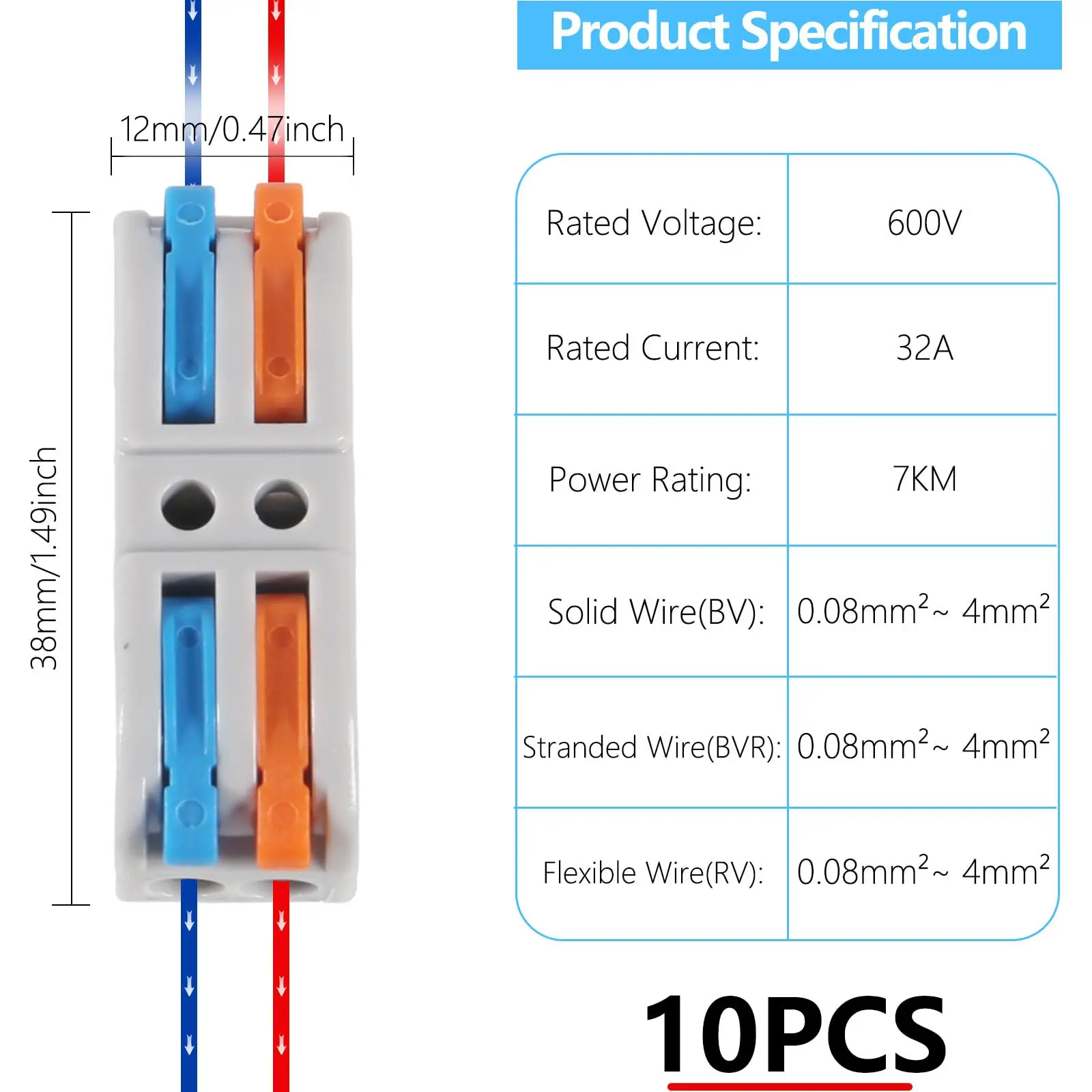10Pcs Wire Conductor Connector Mini Lever‑Nut 2‑In‑2‑Out Fast Lighting Wire Cable Connector Terminal Block image 4