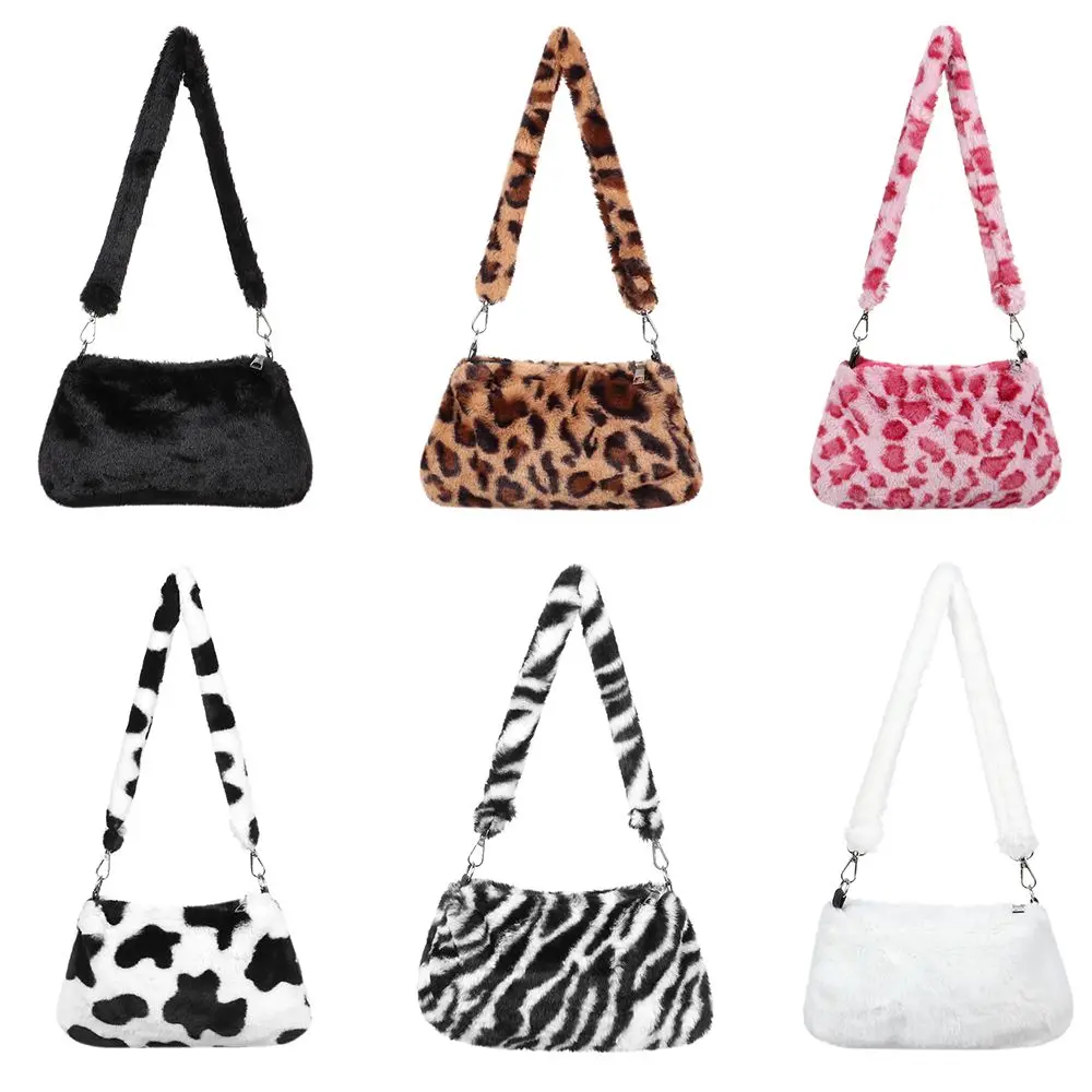 Casual Women\'s  Handbags Underarm Bags Leopard Plush Shoulder Bags  Animal Print Bag Messenger Bags Crossbody Bags