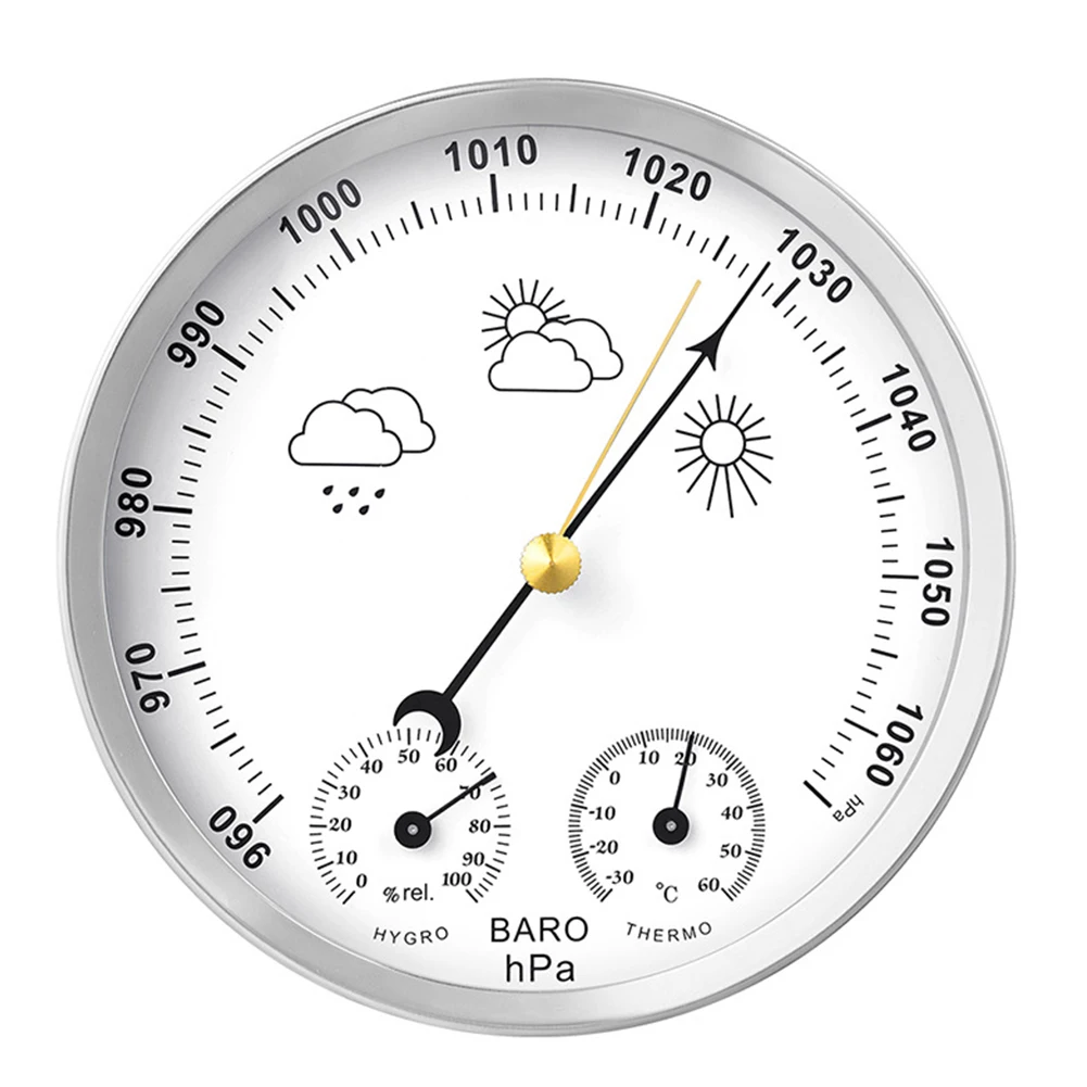 Three Parameter Indoor Outdoor Gauge Featuring Temperature Scale Humidity Scale and Barometric Pressure Scale on Single