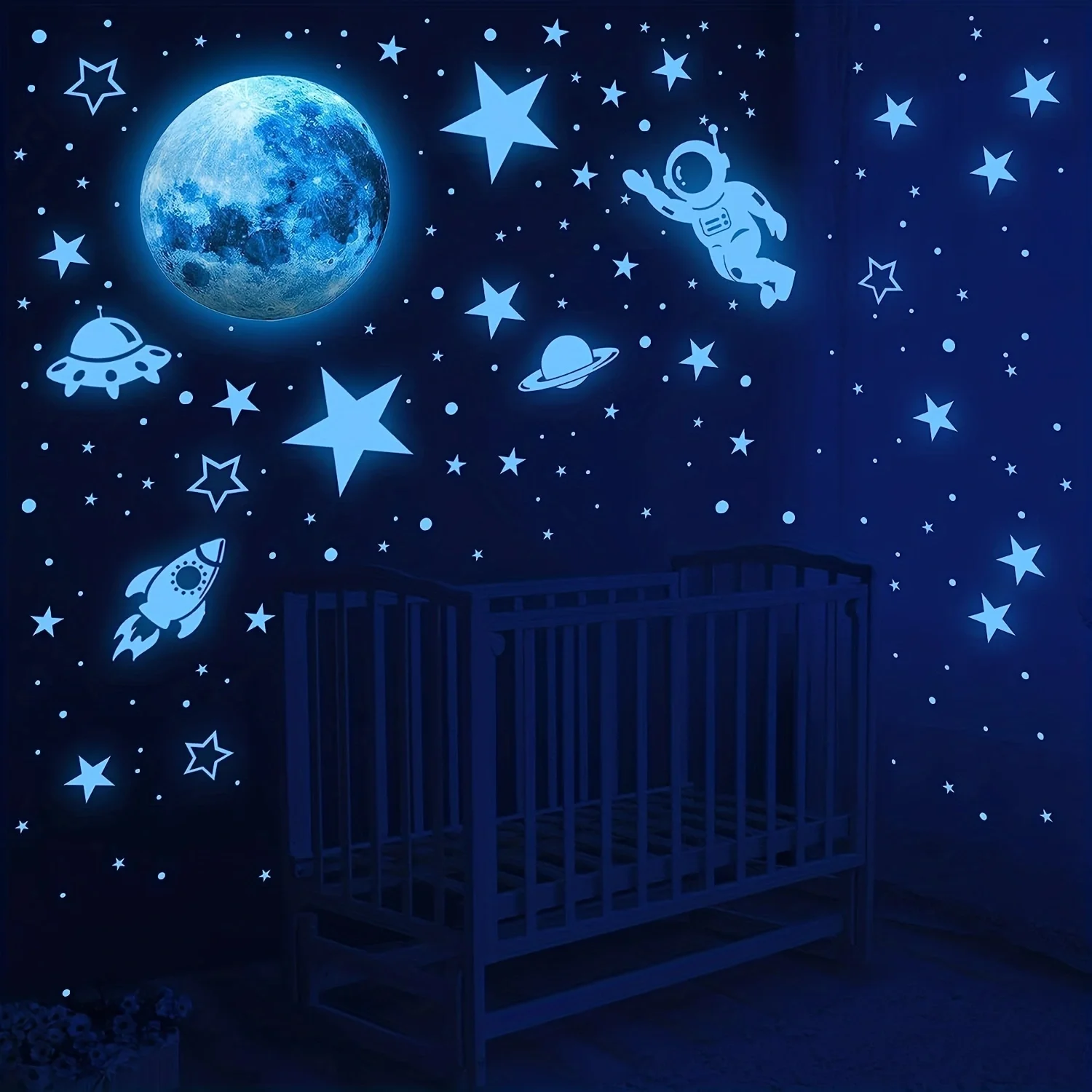 531Pcs Glow in The Dark Stars Galaxy Astronaut Rocket Spacecraft Alien Decoration,Planet Wall Decals for Kids