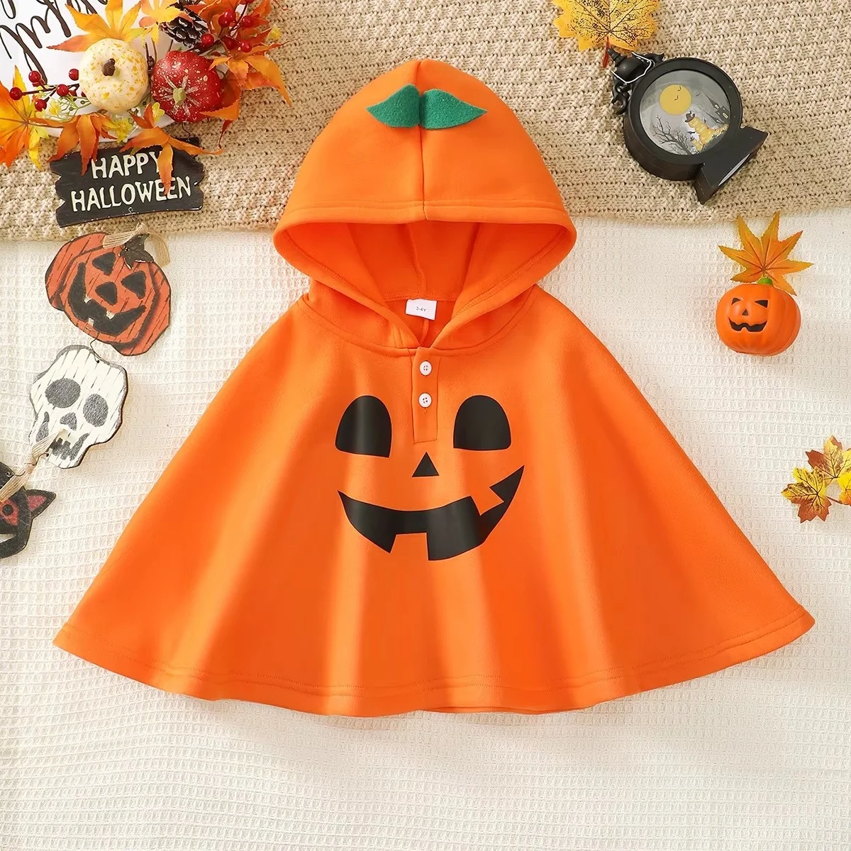 3-7 Year Boy Child Halloween Cloak Orange Pumpkin Small Ghost Hooded Cloak Suitabled Boy Child Girl Child Festival Party Cloak