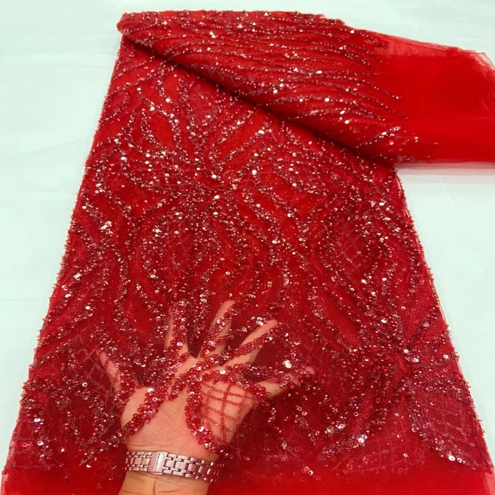 

7 Colors Vertical Bar Diamond Sequin Pearl Mesh Embroidered Plaid Fabric Dresses Stage Wear Bridal Evening Party Cloth Material