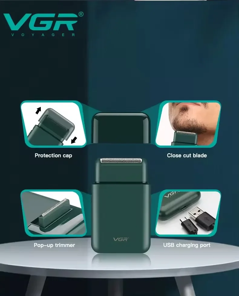 VGR Beard Trimmer Rechargeable Beard Trimmer Professional Beard Shaver Electric Shaver Mini Razor Shaving Machine for Men V-390