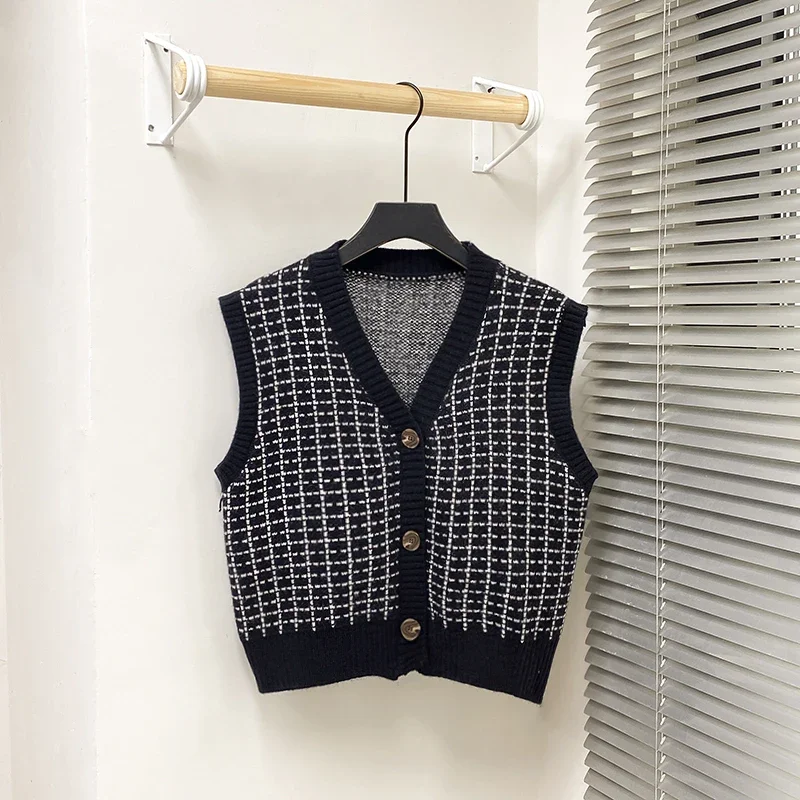 Sweater Vests Women S-3XL Plaid Autumn All-match Vintage Simple Girls Sleeveless Knitwear Ulzzang Chic Female Clothing V-neck