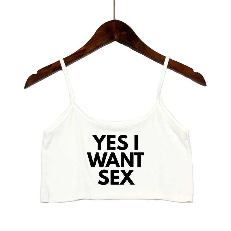 Top corto con letras divertidas para mujer, Tops sexys sin costuras, camisetas sin mangas blancas, camisola sin espalda