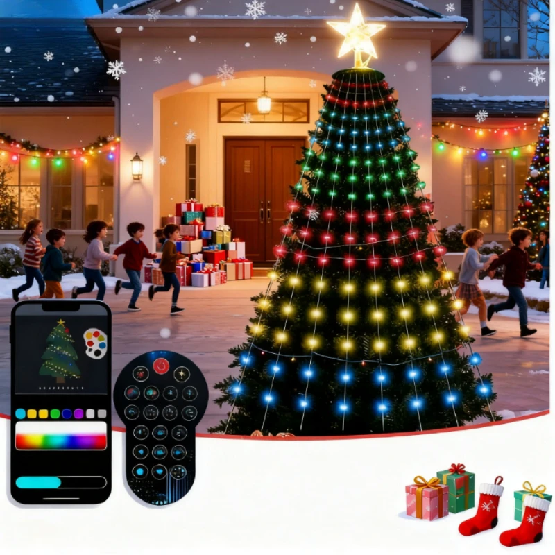 Oświetlenie choinkowe 1.8/2.1m z 400 diodami LED, sterowane aplikacją i pilotem, wodoodporne, do użytku na zewnątrz i wewnątrz, do dekoracji świątecznych.