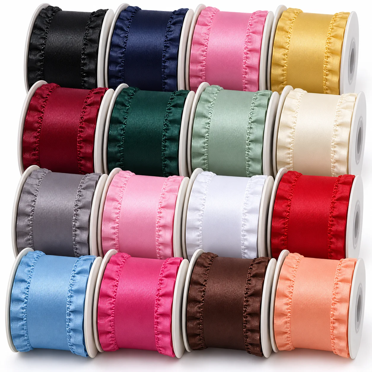 10/16/22/38mm Wide Satin Ribbon, Double Pleated Polyester Ruffled Trim - DIY Craft, Hair Accessories, Skirt Hem Decor Material