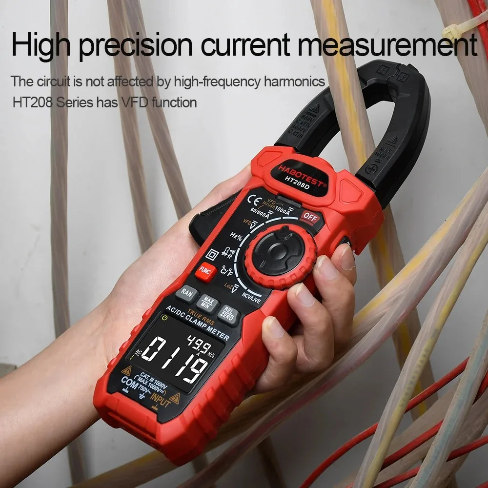 HABOTEST HT208 Digital Clamp Meter 1000A 1000V Multimeter AC DC True RMS Amperimetrica Capacitance Digital Clamp Tester