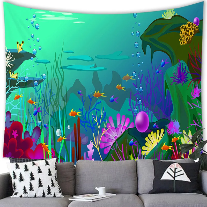 Underwater World Sea Style Tapestry Wall Hanging Tropical Fish Decor Tapestry Party Home Background Decoration Wall Decor