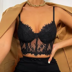 Summer Sexy Black Lace Halter Bustier Sleeveless Slim Lingerie Corset Top Zip Back Camisole going out tops for Women Streetwear