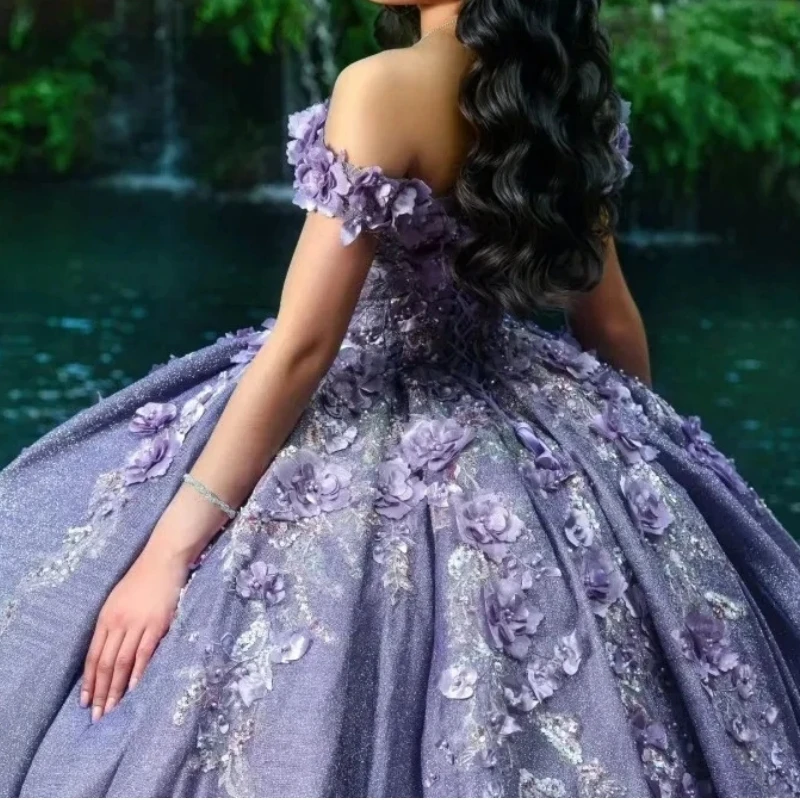 Vestidos De quinceañera De princesa lavanda personalizados, Vestido De baile con apliques florales y hombros descubiertos, Vestido De 15 VX Anos, ropa para fiesta De graduación