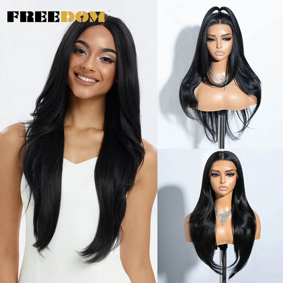 

FREEDOM 13x4 Synthetic Lace Front Wigs For Women 28 Inch Long Straight Ombre Brown Blonde Highlight Cosplay Wigs Heat Resistant