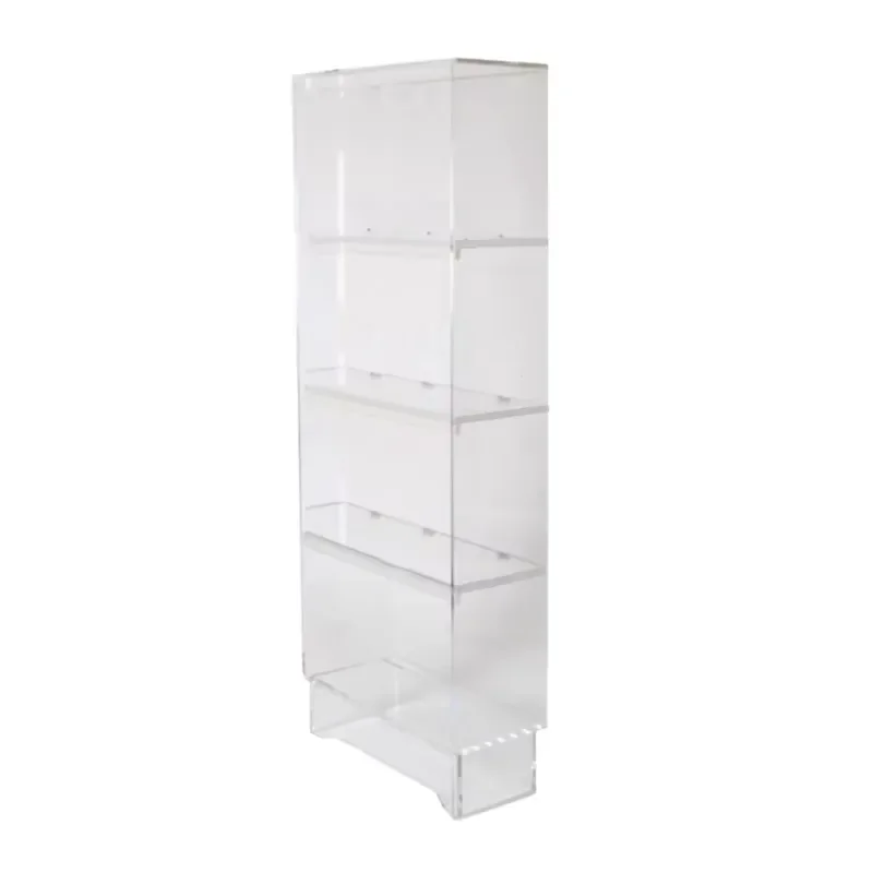 Custom Floor to Ceiling Acrylic Bookcase 4 Layer Transparent Display Shelf with Scalloped Base Multi Tier Storage Unit for
