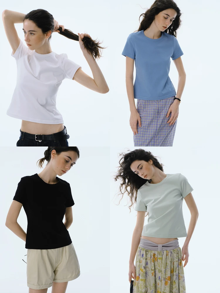 

Летняя базовая женская футболка ort Sve round Ne Slim Fit Commute Sle из смеси хлопка и полиэстера Moisture ng Straight Cut