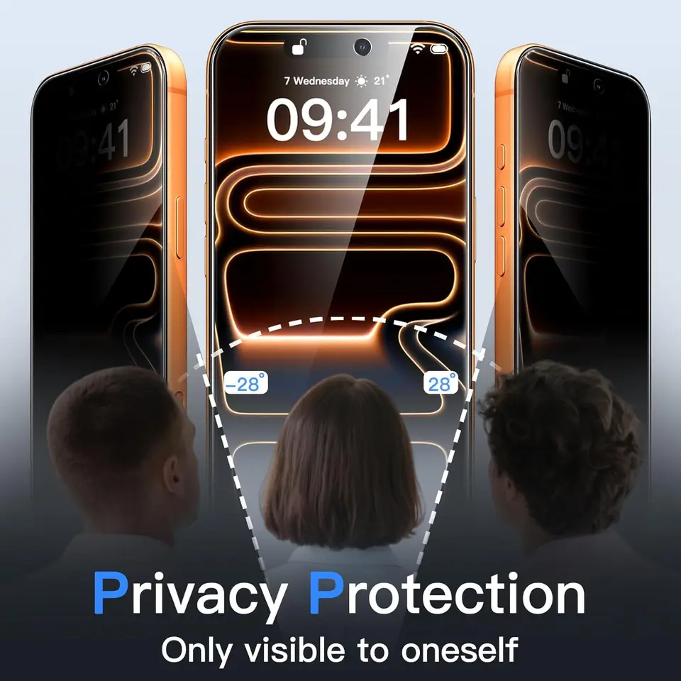 3 Piezas Protector de Pantalla Antiespía para iPhone 11 12 13 14 15 16 17 Pro Max 14 15 16 Plus 16e 17 Air 17e, Película de Privacidad de Vidrio Templado 3