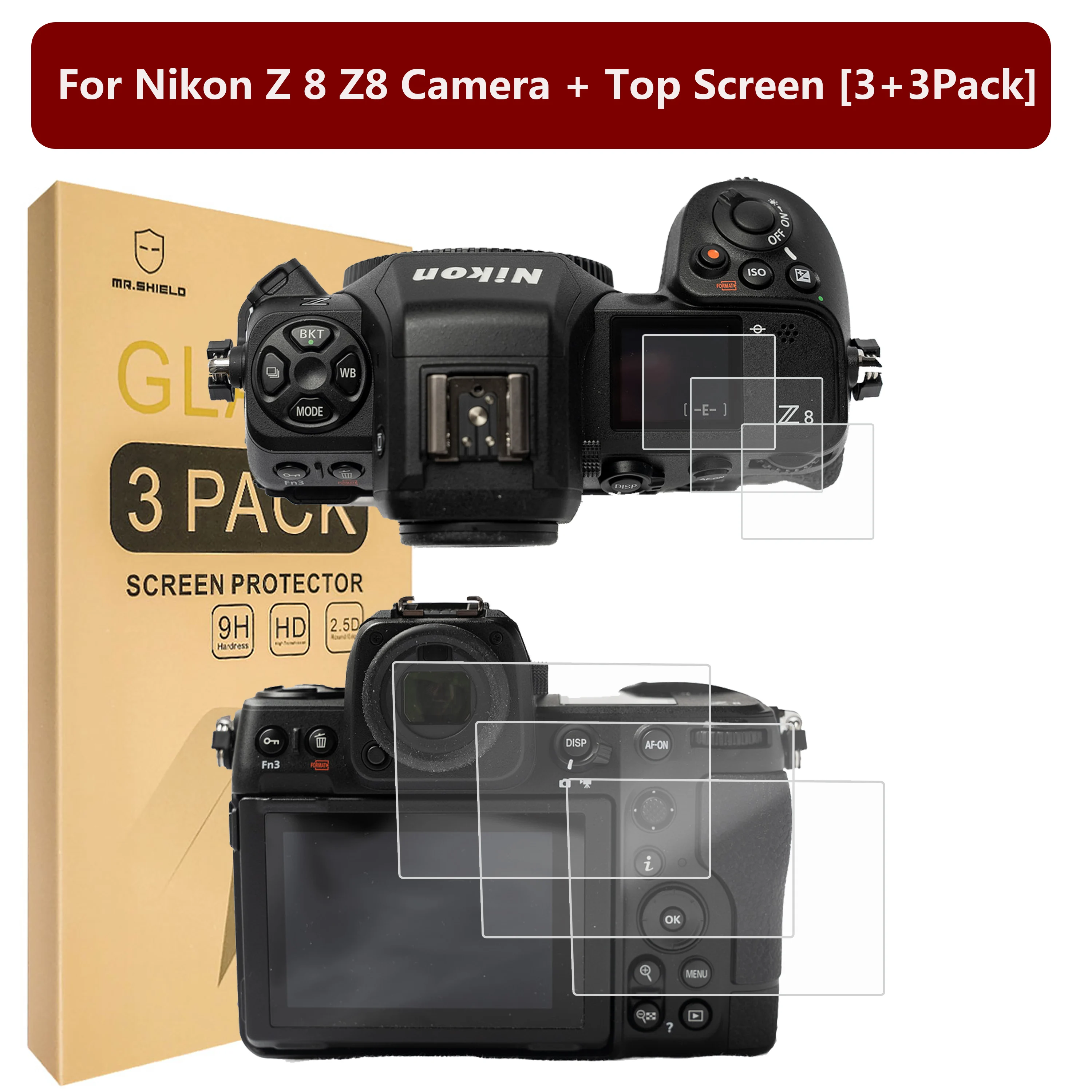 Ochrona ekranu Mr.Shield do aparatu Nikon Z 8 Z8 Camera + Top Screen [3+3Pack] [szkło hartowane] [szkło japońskie o twardości 9H]