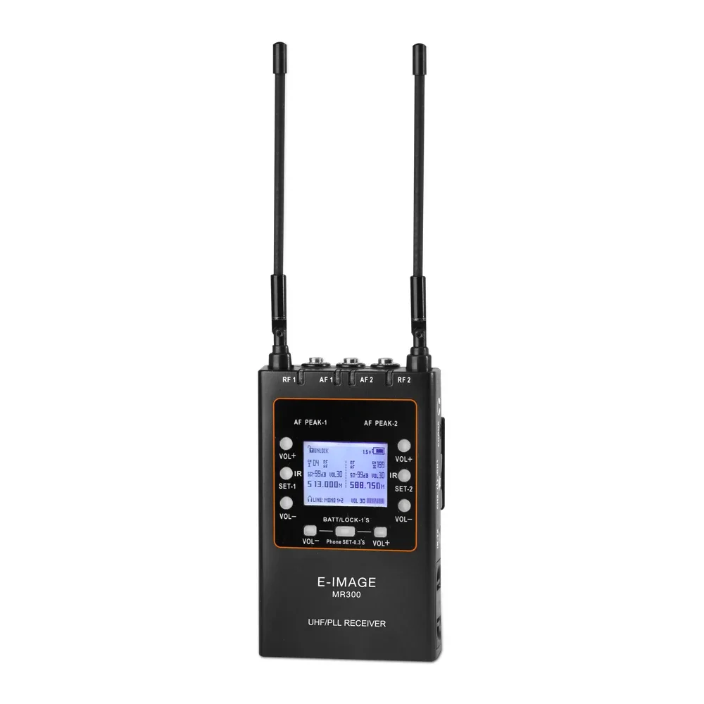 E-IMAGE MR-300 UHF Two- channel Metal body UHF/PLL Portable wireless Receiver for microphone