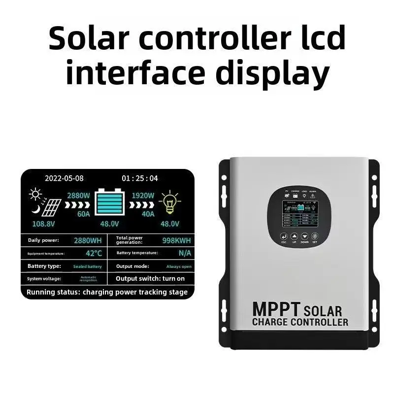 

40A 60A 80A 120A MPPT Solar Charge Controller - 12V/24V/48V/96V Built-In RS485/WIFI Colorful Screen Solar Panel Regulator 230VDC