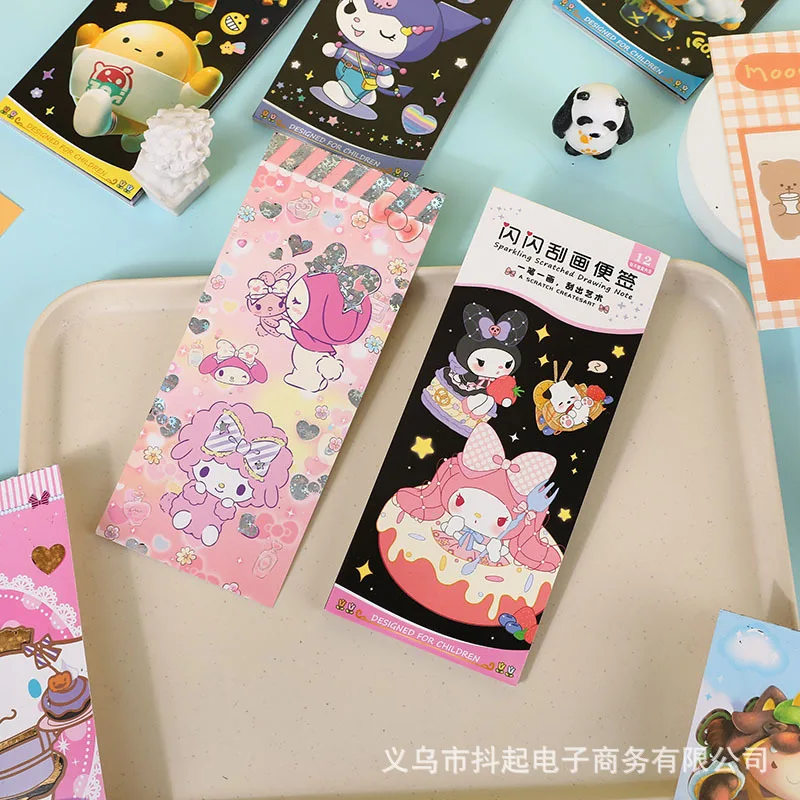 12 Pages/book Sanrio Kuromi Melody Cinnamoroll Scratch-off Colorful and Cute Note Children\'s Graffiti Scratch-off Gift Book