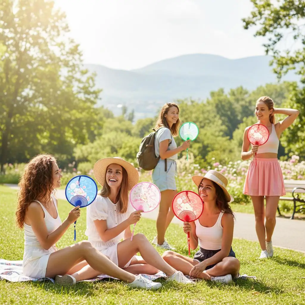 

5Pcs Small Round Foldable Fan Lightweight Collapsible Fan for Summer Outdoor Cooling Party Favor Foldable Fans