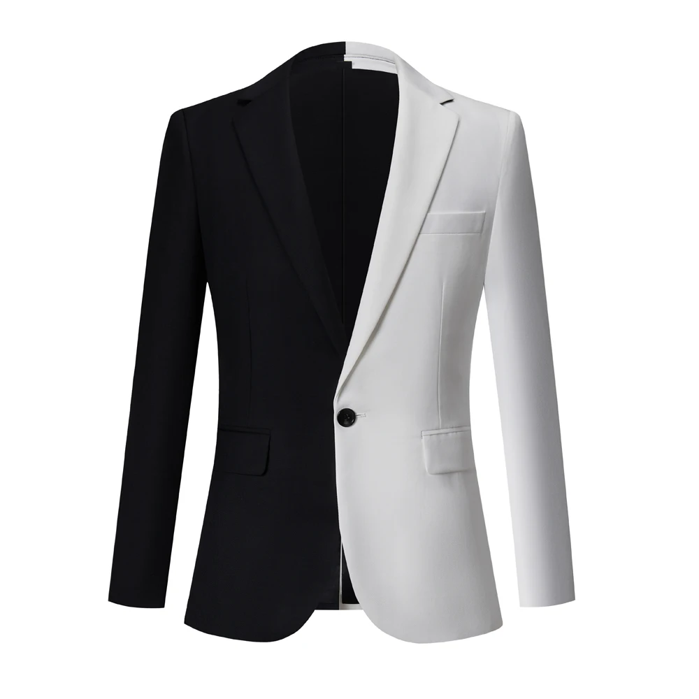 Men\'s  White And Black Color Matching Blazer Fashion Business Casual Man Slim Suit Jacket  Banquet Wedding Party Club Dress