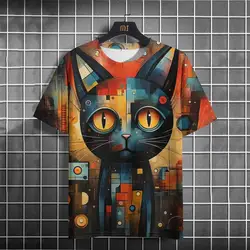 Funny Cat Graphic Men's T-shirt 3D Printed Tees Casual Pullover For Men Summer  Sweatshirt Tops Loose Daily Short Sleeve Tees