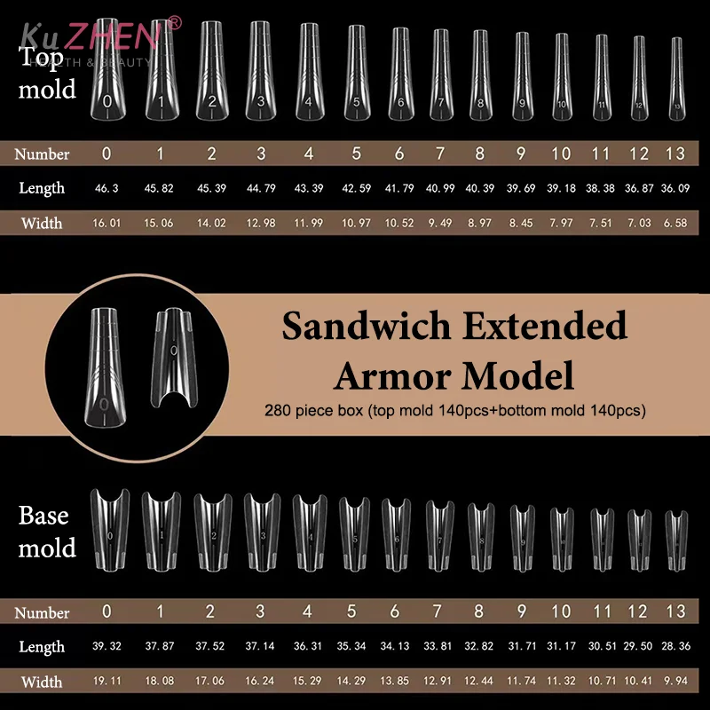 280 قطعة أظافر ساندويتش أشكال مزدوجة وصلات لإطالة الأظافر قالب علوي نعش اللوز أكريليك قوالب سفلية 14 أحجام أشكال أظافر #3