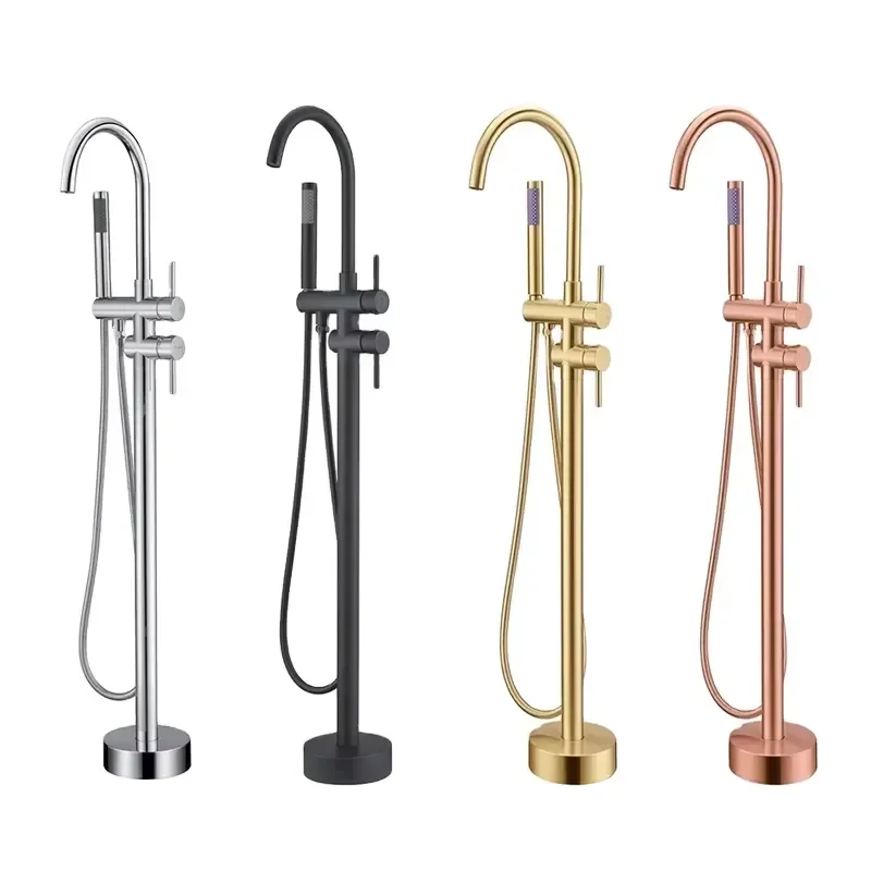 Modern Black W Mark Floor Standing Hot Cold Bathroom Tap Thermostatic Bathtub Faucet Mixer for Bathtub