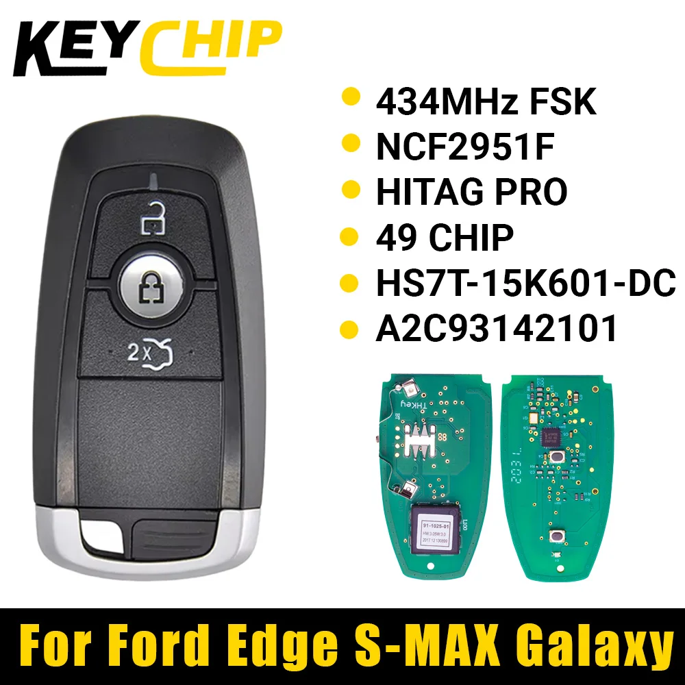 KC HS7T-15K601-DC A2C 93142101   Para Ford Edge S-MAX Galaxy Ka + Figo 2016 2017 2018 2019 llave de coche inteligente 433MHz